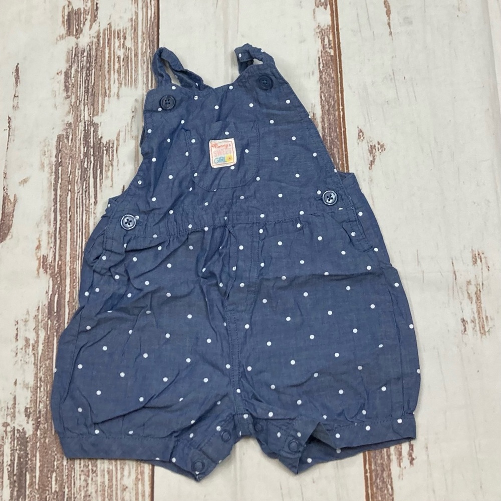 Carter’s Romper Chambray Blue With White Polka Dot Sz 12M